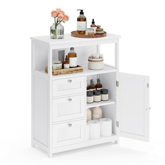VASAGLE Bathroom Floor Storage Cabinet, Bathroom Storage Unit with 3 Drawers, Bathroom Cabinet Freestanding, Adjustable Shelf ,White