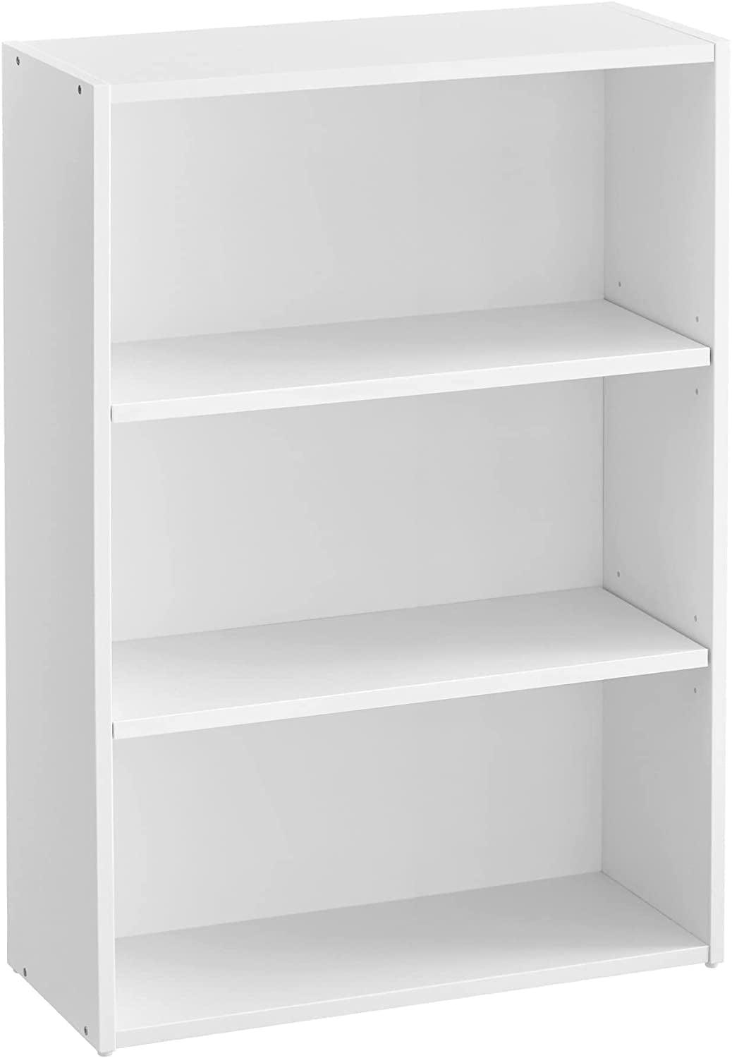 White 3-Tier Adjustable Standard Bookcase with Closed Back