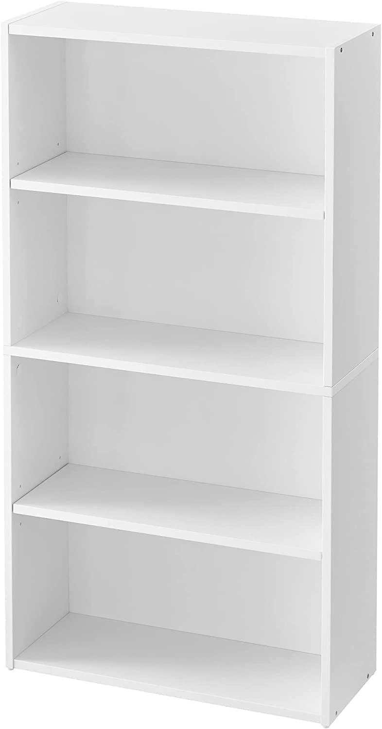 Bookshelf 4-Tier Open Bookcase with Adjustable Storage Shelves Floor Standing Unit White