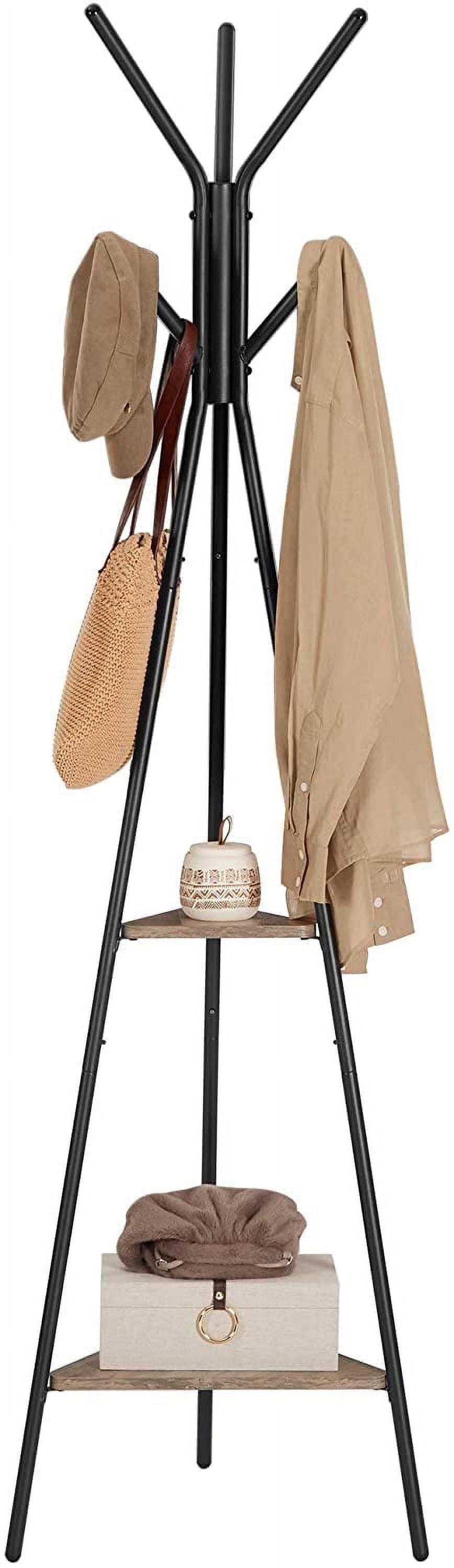 Coat Rack Freestanding Coat Hanger Stand Hall Tree with 2 Shelves for Clothes Hat Bag Industrial Style Greige and Black