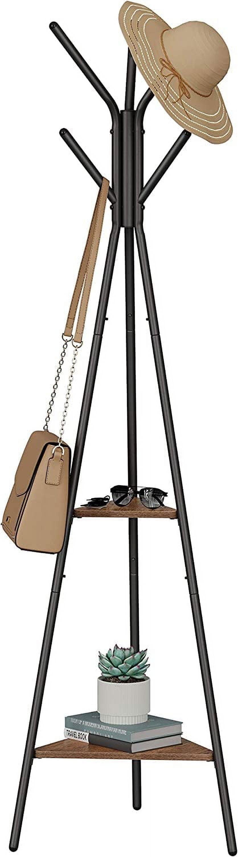 Hazelnut Brown and Black Industrial Freestanding Coat Rack with Shelves