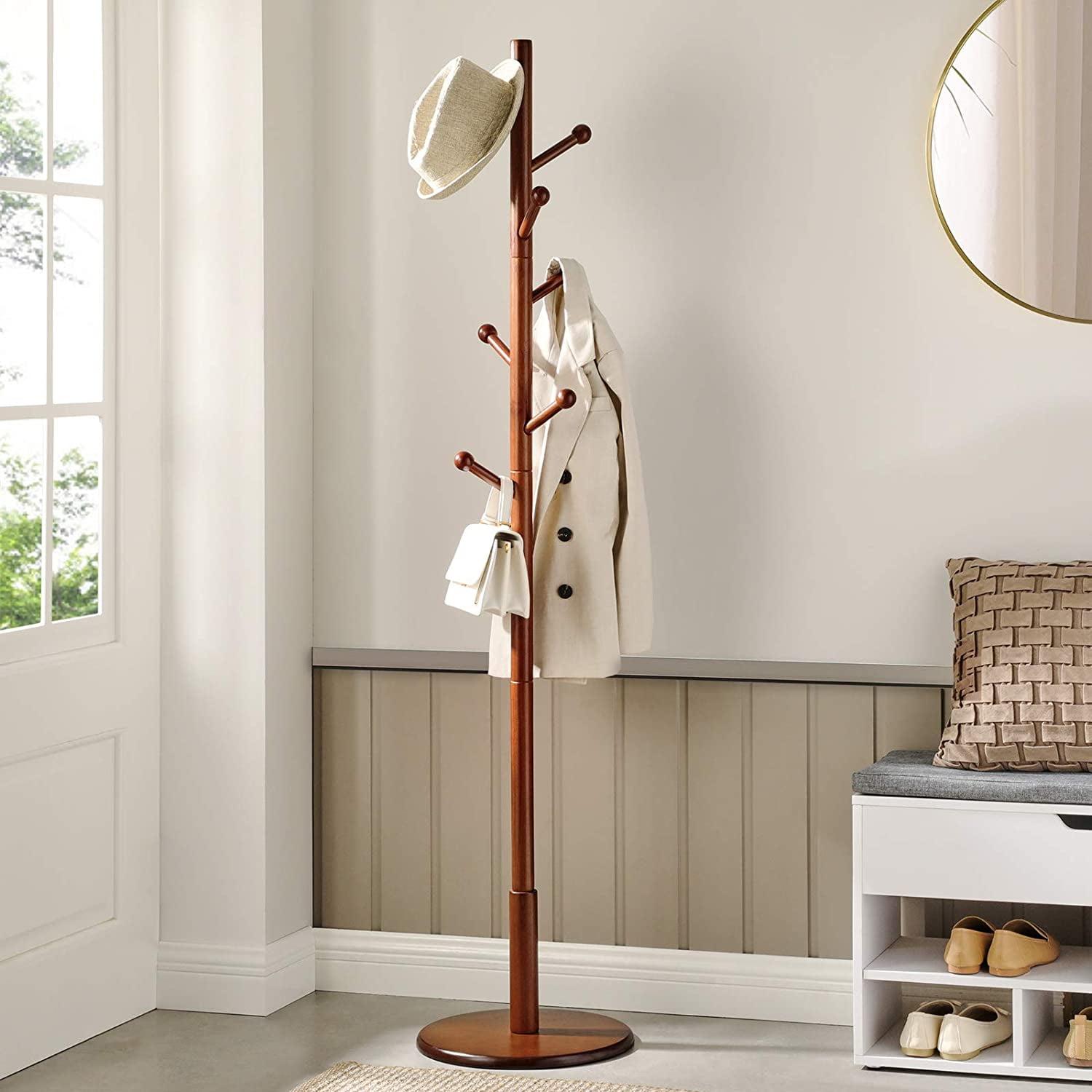 Coat Rack with 7 Rounded Hooks, Hall Tree, Coat Stand Dark Walnut