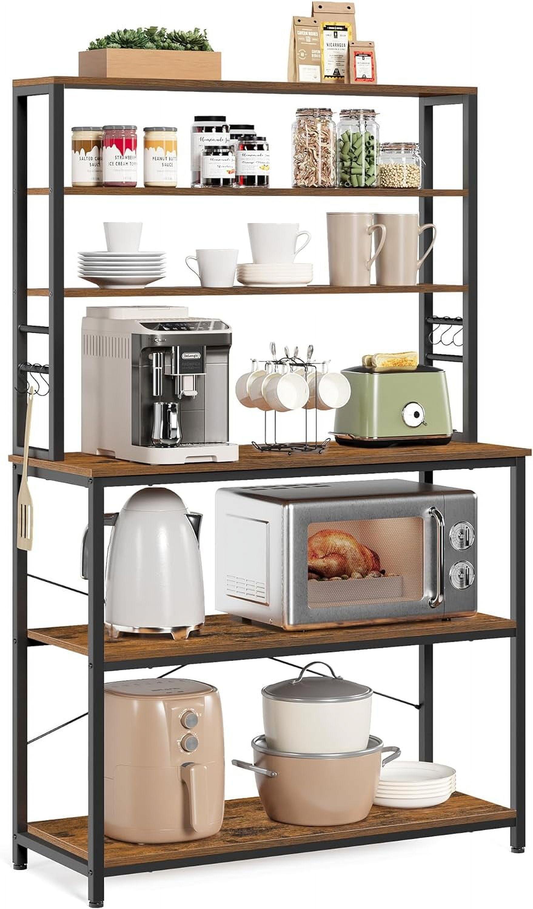 Rustic Brown Adjustable 6-Tier Kitchen Baker's Rack with Storage