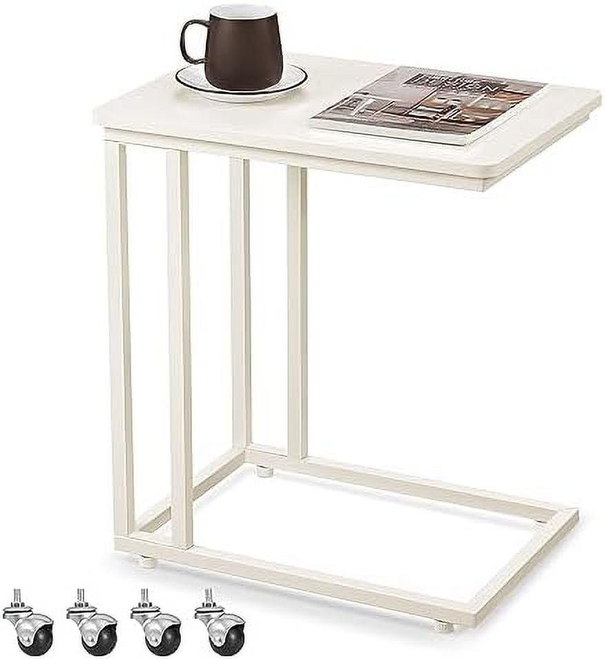 Cream White C-Shaped Metal Frame End Table with Particle Board Top