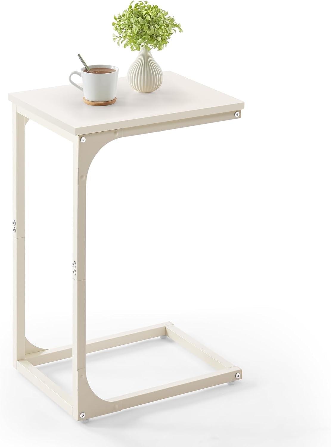 VASAGLE C-Shaped End Table, Small Side Table for Couch, Sofa Table with Metal Frame, Cream White