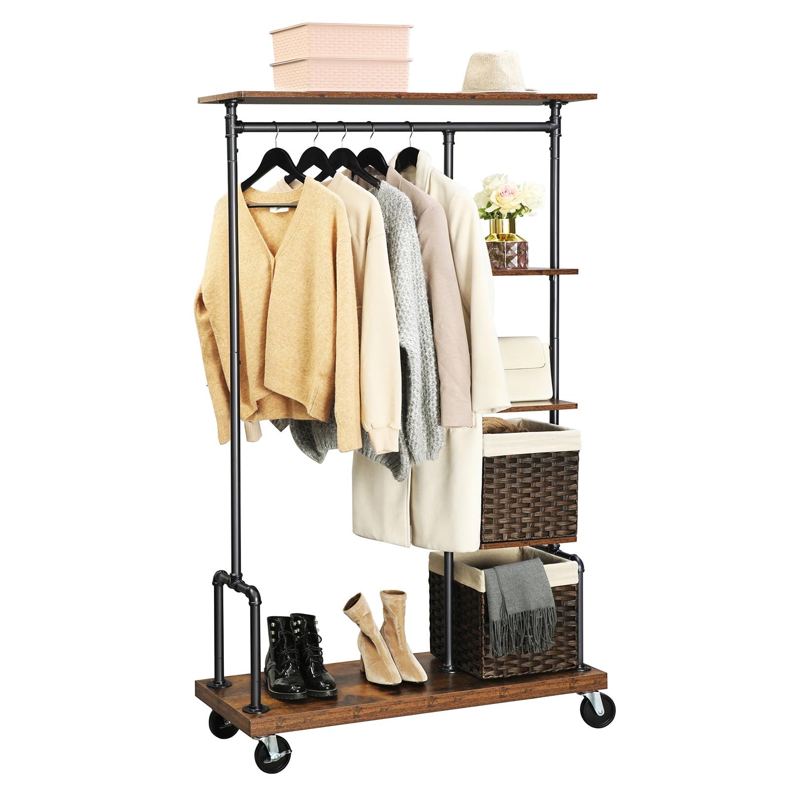Clothes Rack,Rolling Clothes Organizer with 5-Tier, Industrial Pipe Style, Rustic Brown