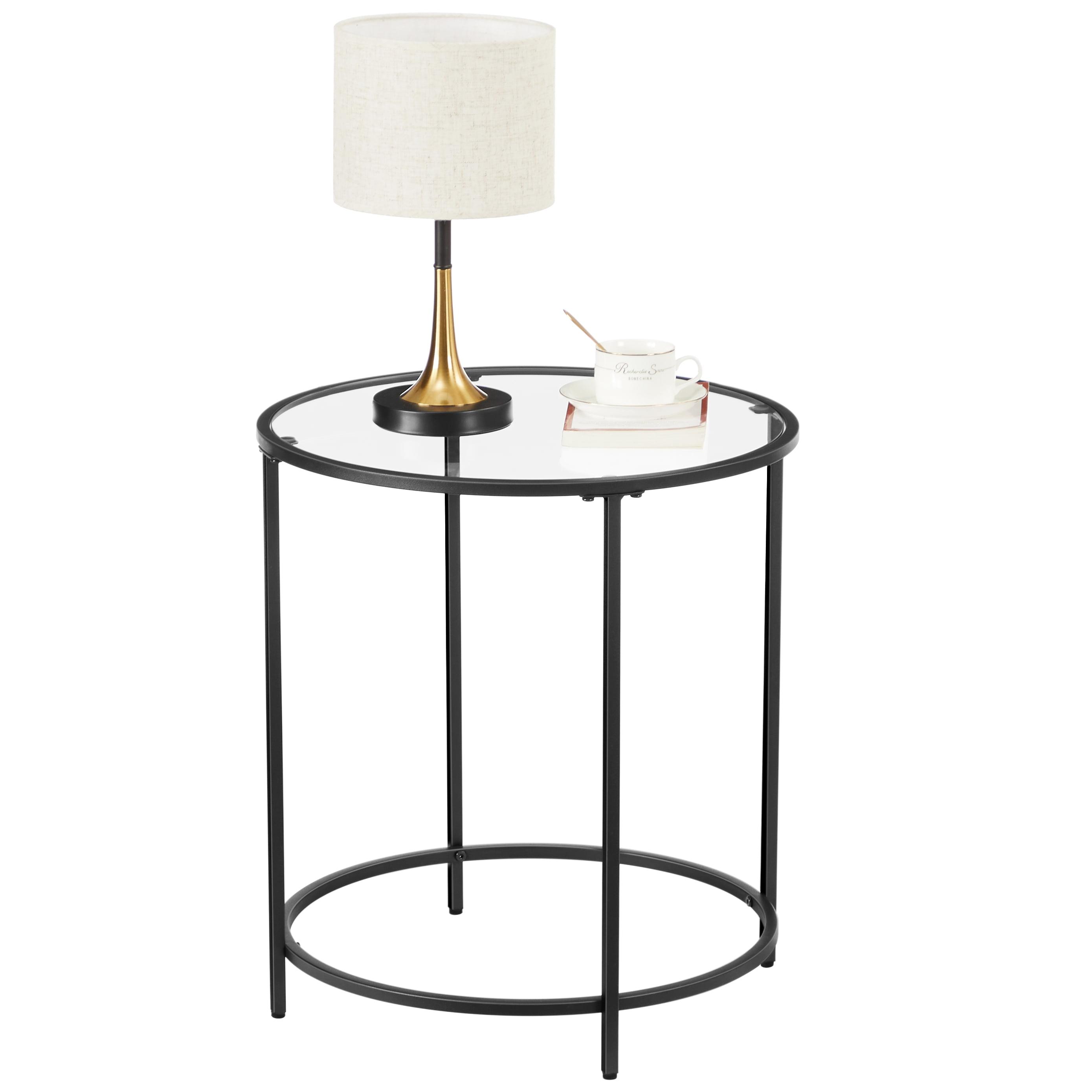 VASAGLE Round Side Table, Glass End Table with Metal Frame, Laurel Green Coffee Table with Modern Style