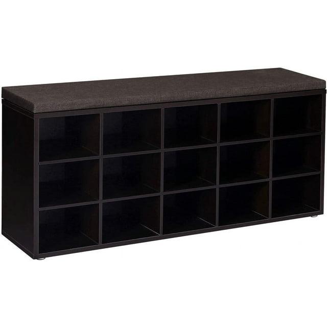 Shoe Rack Bench with Cushion 15-Cube Storage Bench Storage Cabinet for Entryway Espresso