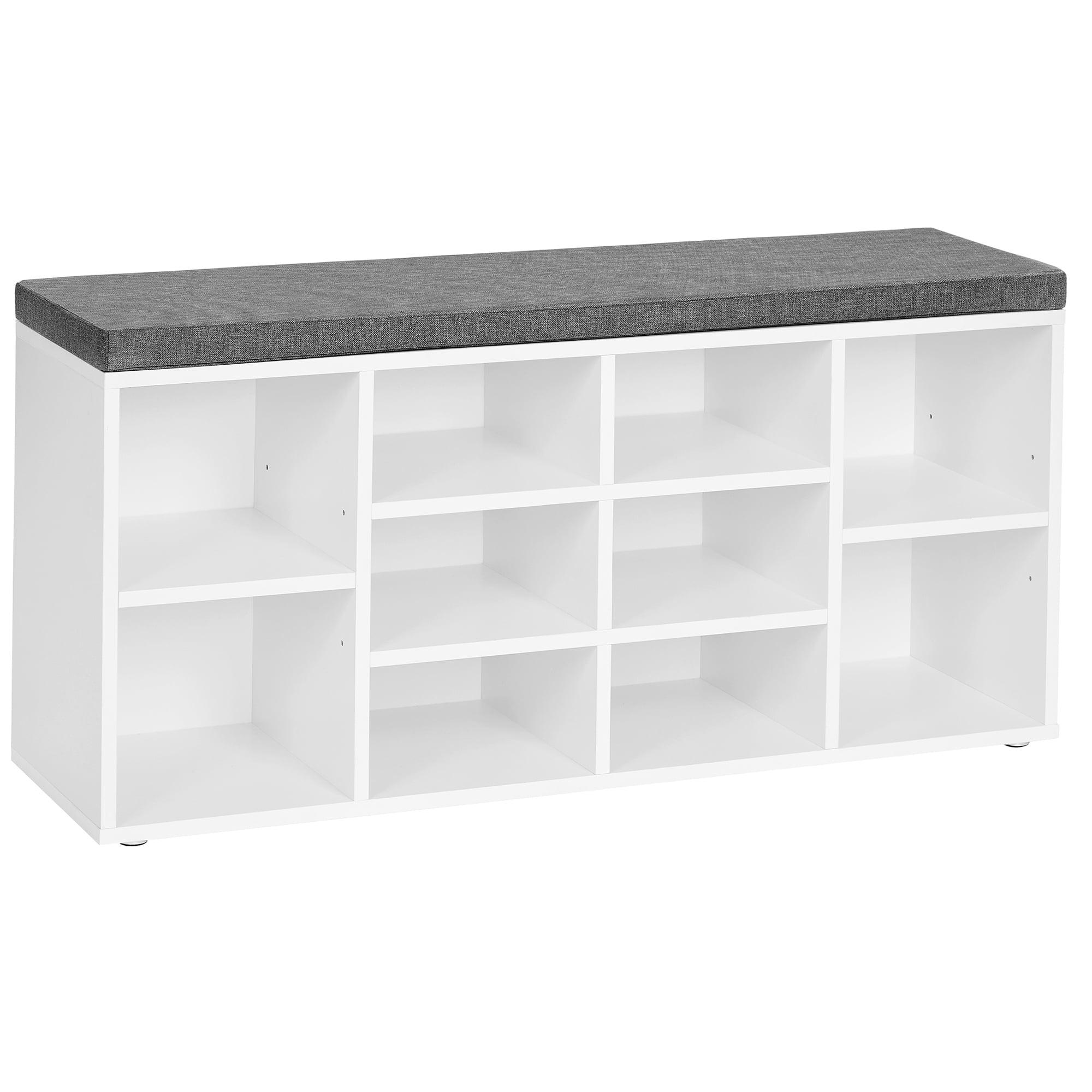 White 10-Cubby Shoe Storage Bench with Cushion Seat