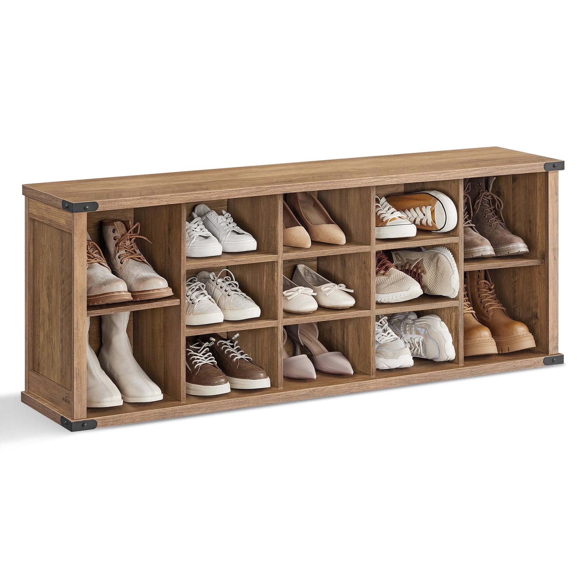 Shoe Bench, Shoe Storage Bench with 15 Compartments, Adjustable Shelves, Entryway Bench