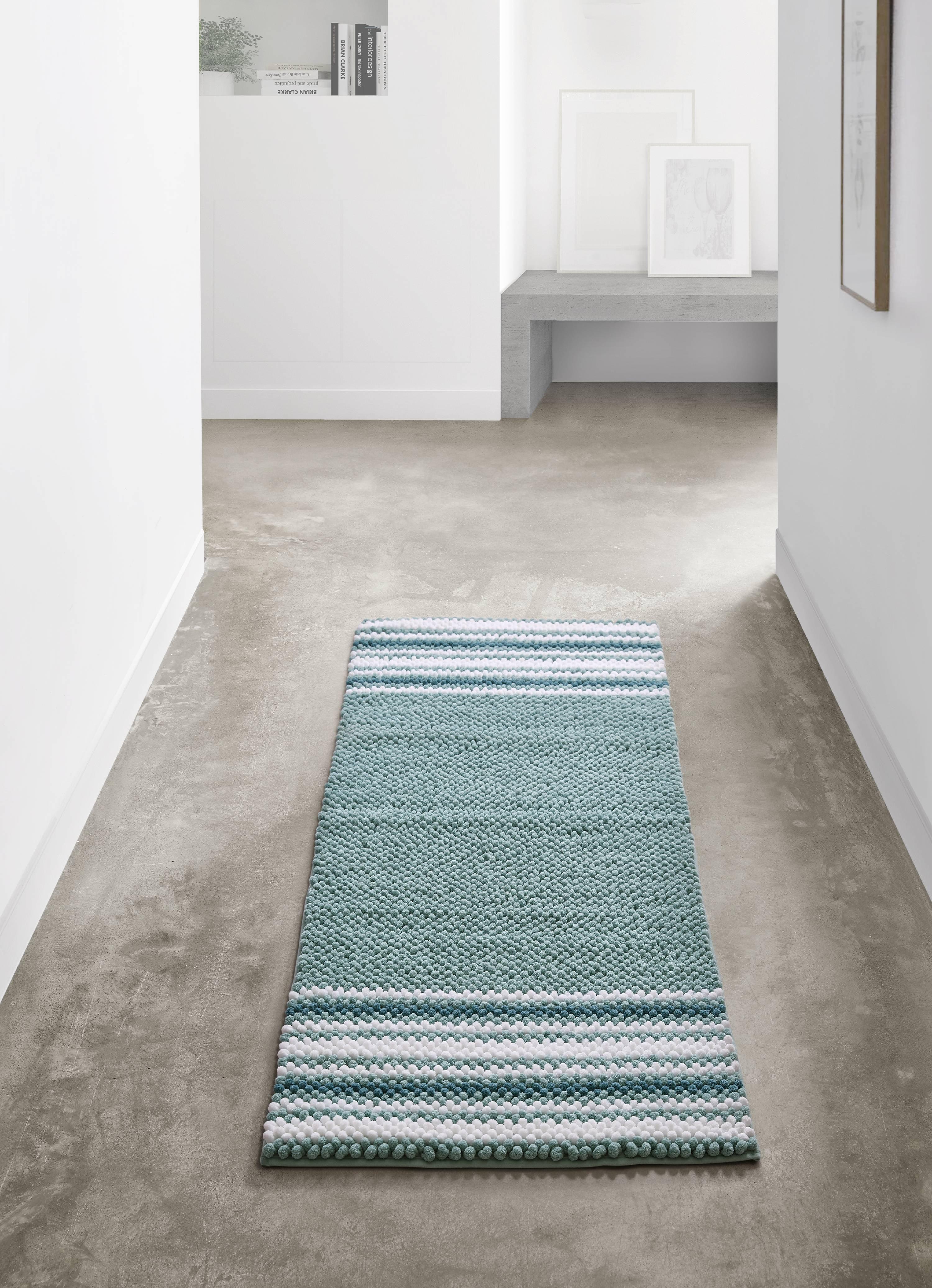 Aiden Aqua and White Microfiber Chenille Bath Runner