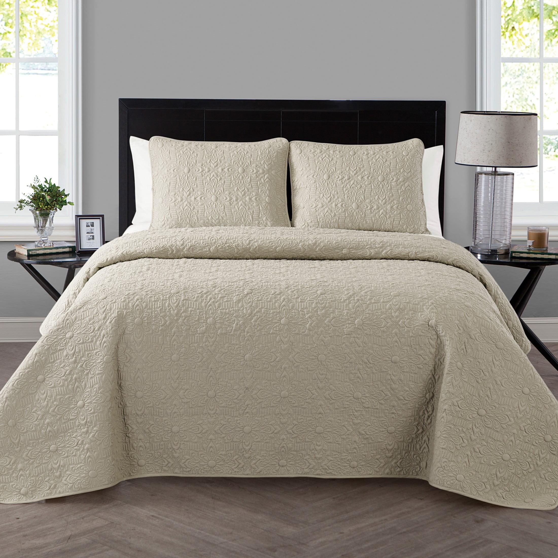 Taupe Twin Microfiber Embossed Floral Quilt Set