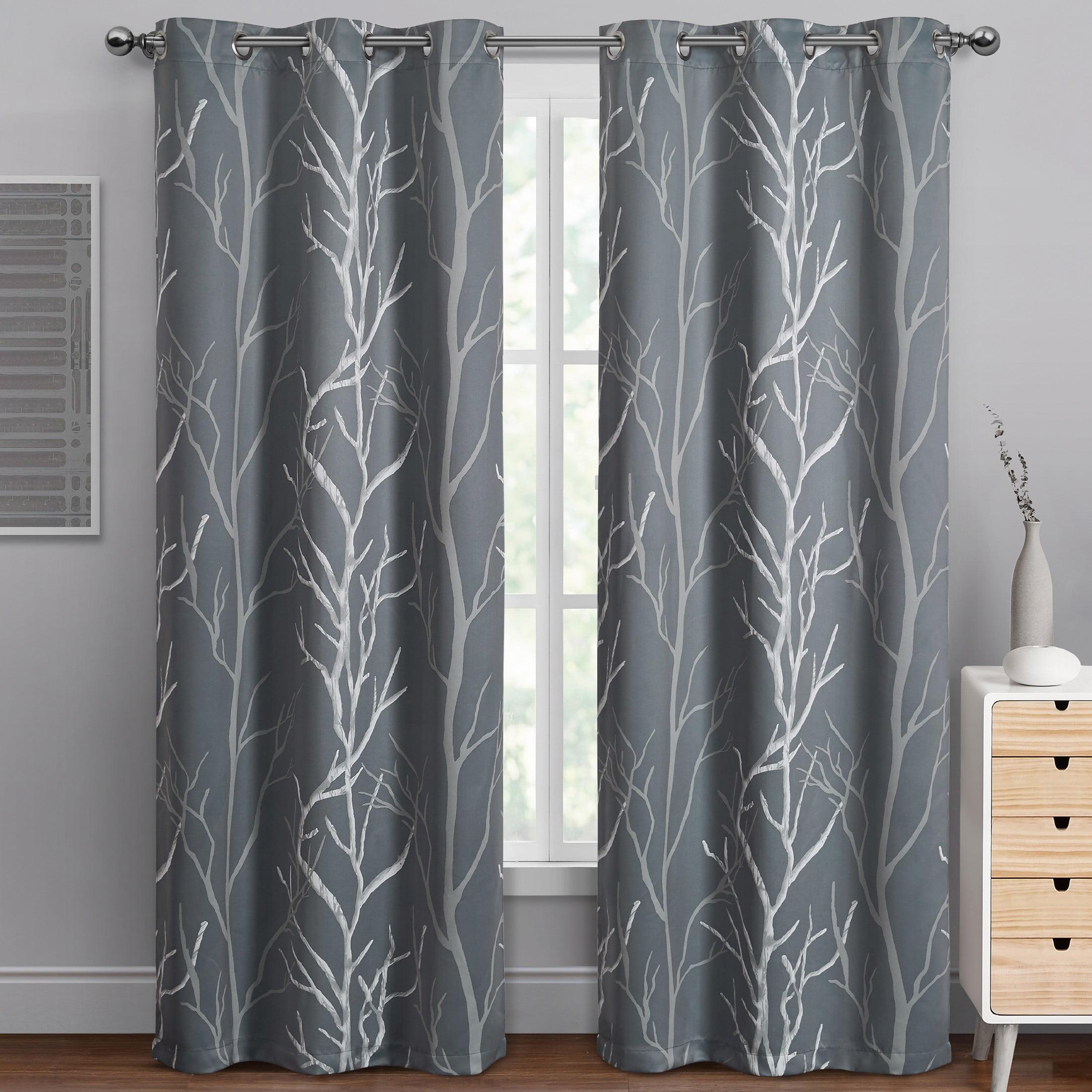 Gray Branch Print Blackout Grommet Curtain Panel 40" x 84"