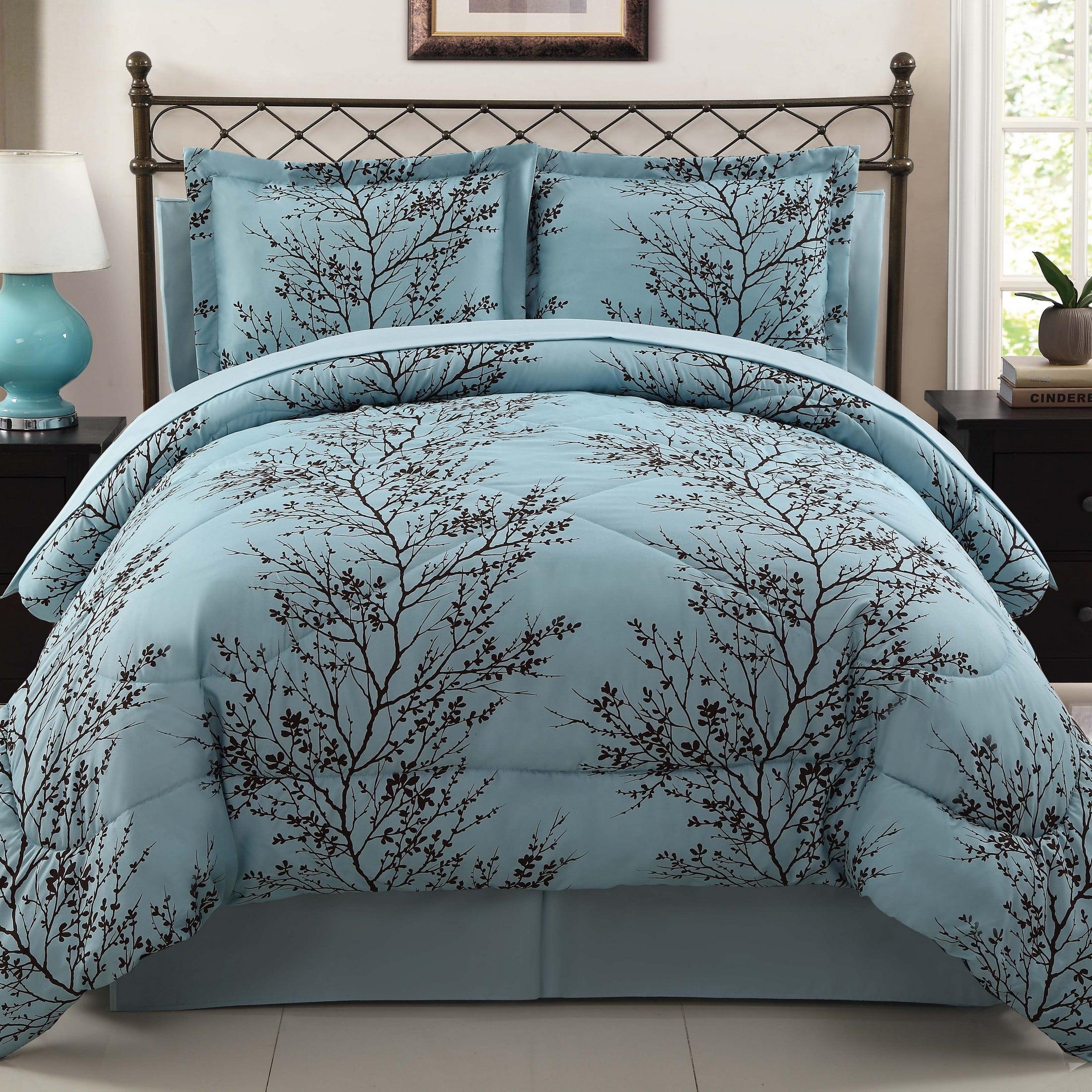 Leaf 8-Piece Blue Reversible Bed-in-a-Bag Comforter Set