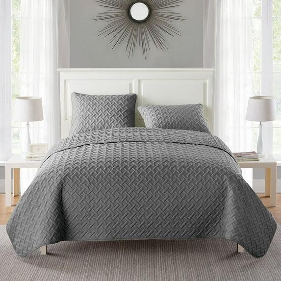 3pc Full/Queen Nina Embossed Quilt Set Gray - VCNY Home: Hypoallergenic Microfiber Coverlet with Shams