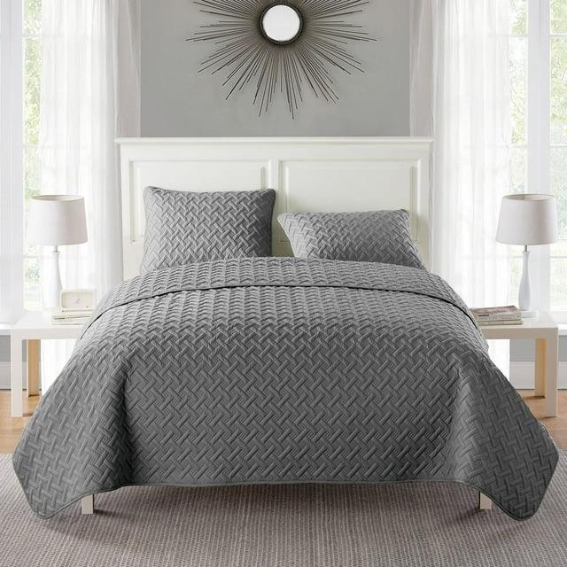 3pc Full/Queen Nina Embossed Quilt Set Gray - VCNY Home: Hypoallergenic Microfiber Coverlet with Shams