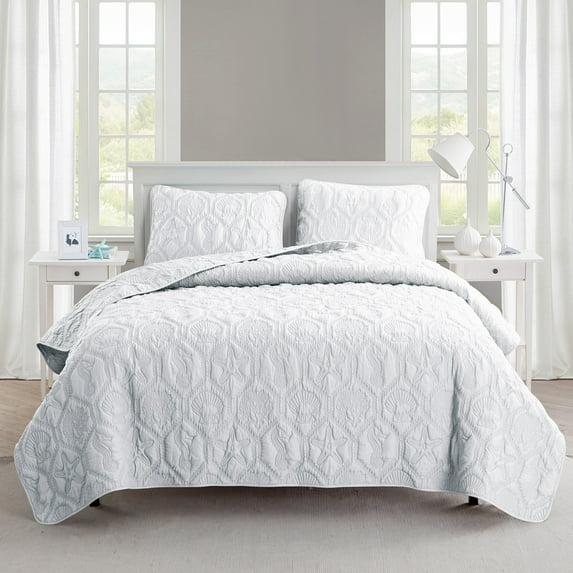 VCNY Home Shore Coastal 3-Piece White Textured Sealife Quilt Set, King, Adult, Unisex