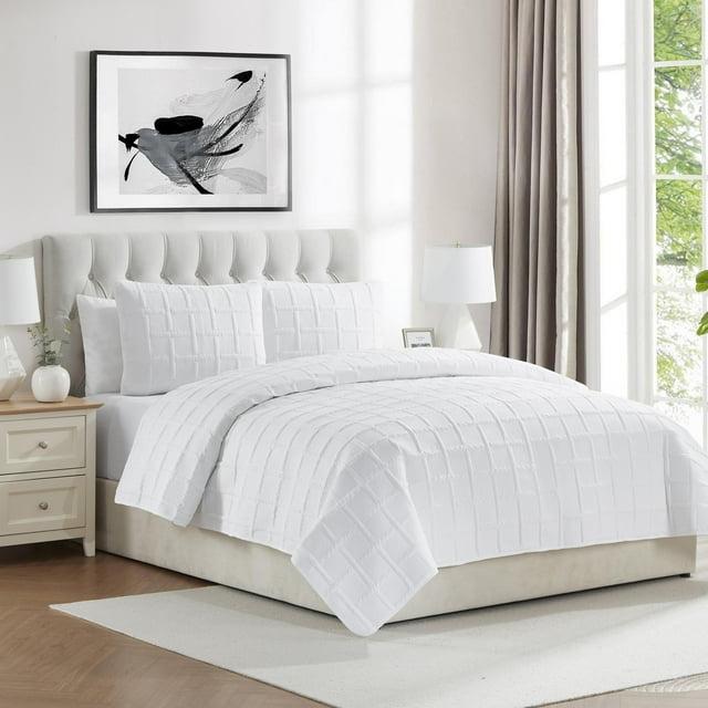 VCNY Square 3-Piece Solid Pinsonic Textured Quilt Set