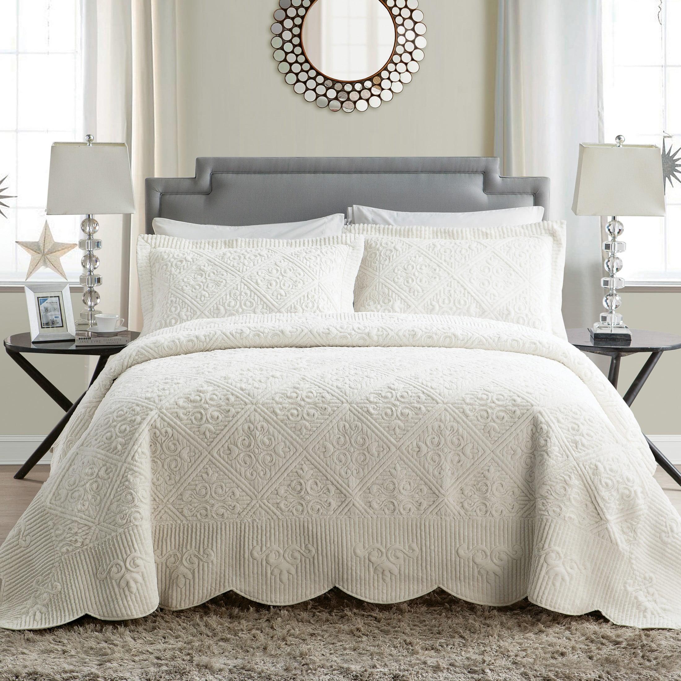 Ivory Full Microfiber Quilted Bedspread Set