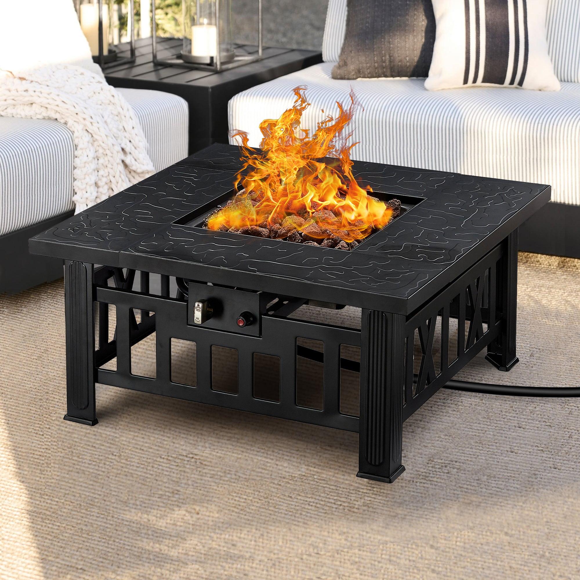 VECELO 30" Square Propane Fire Pit Table, 50,000 BTU Gas Fire Square Fireplace with Lid and Lava Rock for Outdoor, Patio, Backyard, Party, Black