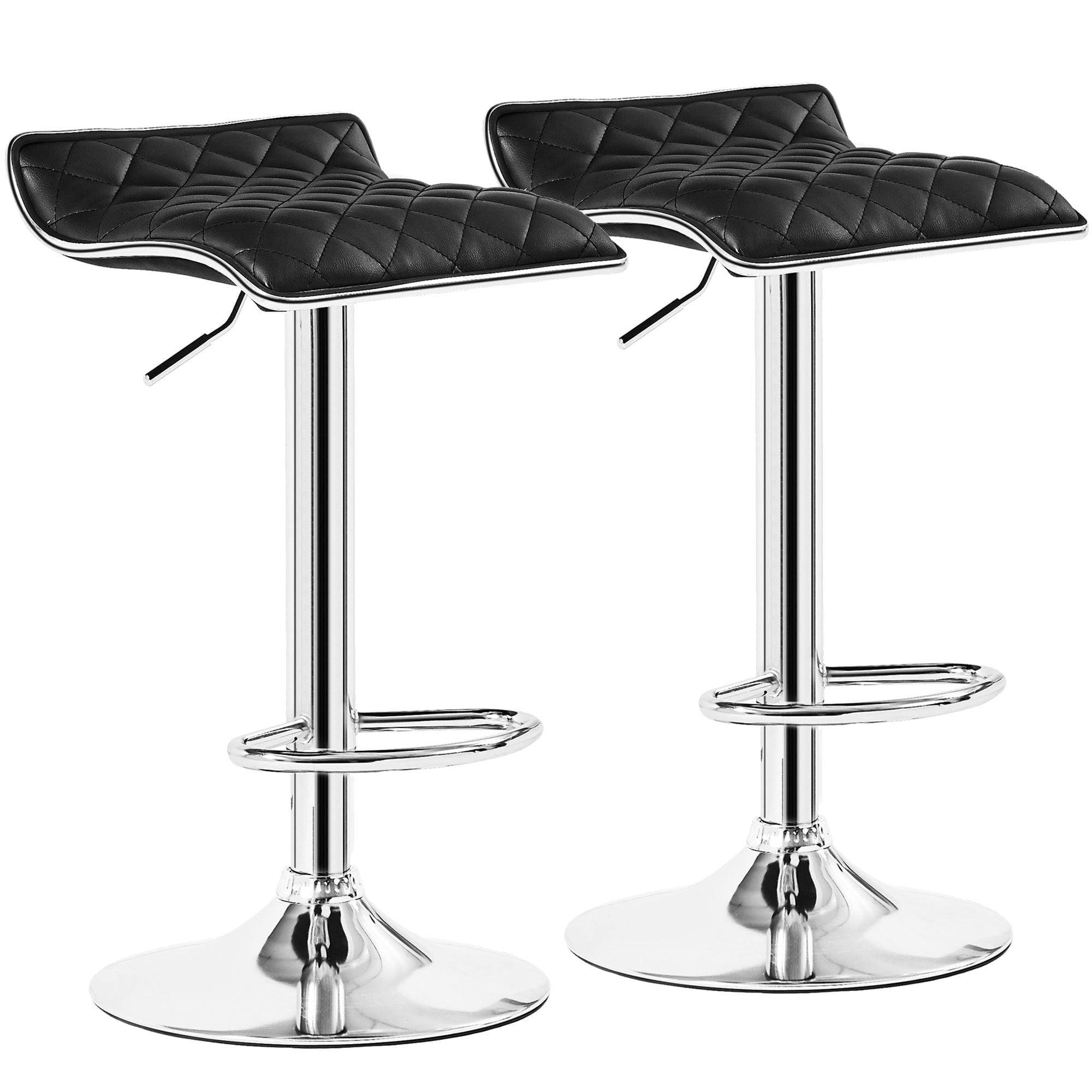 VECELO Adjustable Swivel Bar Stools, Set of 2 Modern Counter Height Bar Chair with Footrest, Black