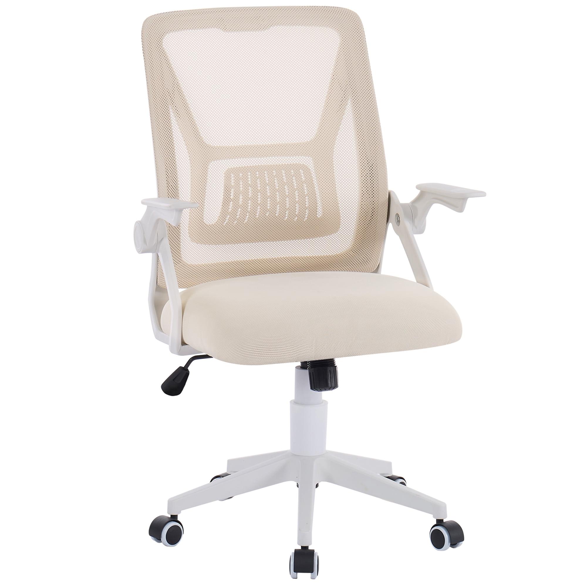 Beige Mesh Mid-Back Swivel Ergonomic Office Chair with Adjustable Arms