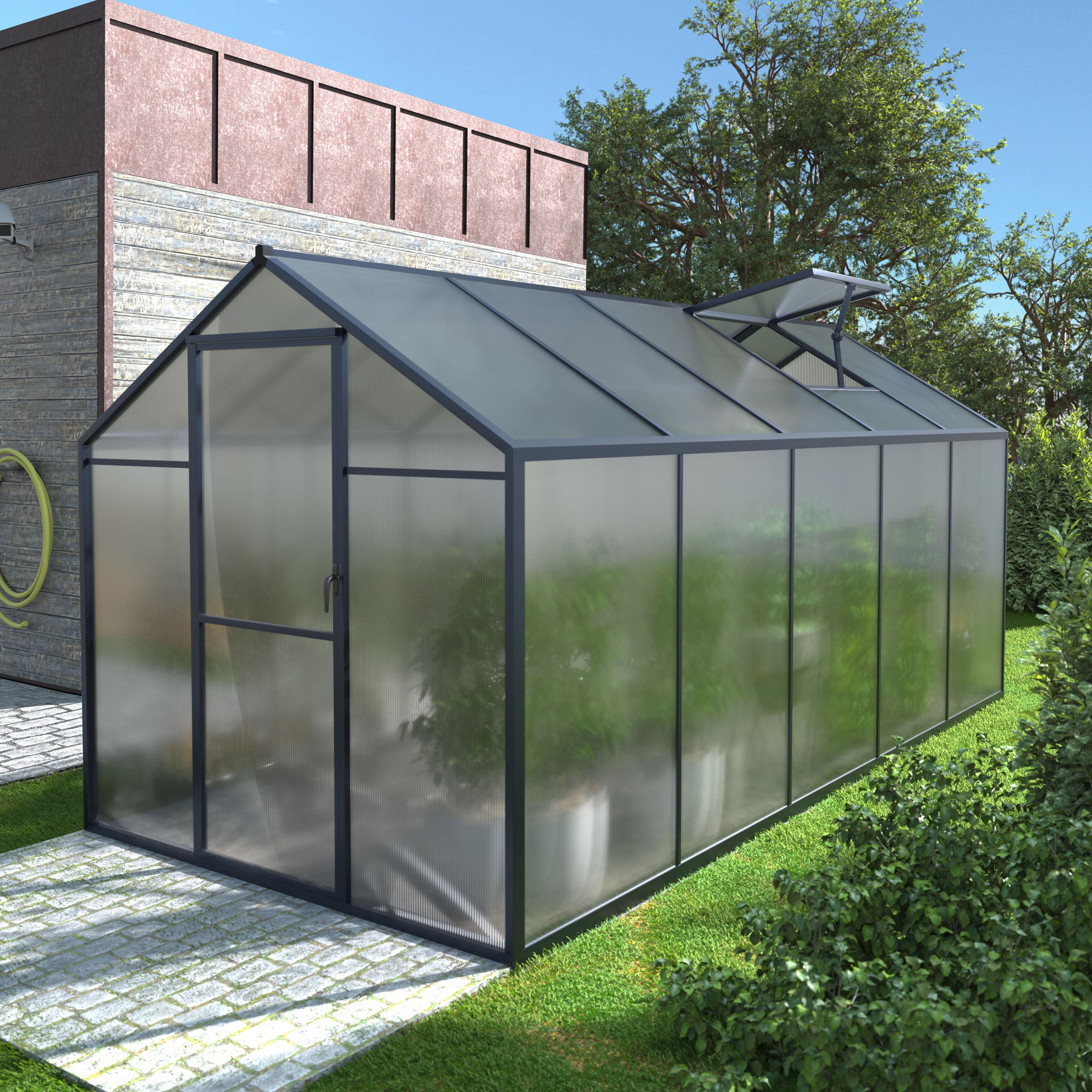 6' x 10' Gray Polycarbonate Aluminum Walk-In Greenhouse