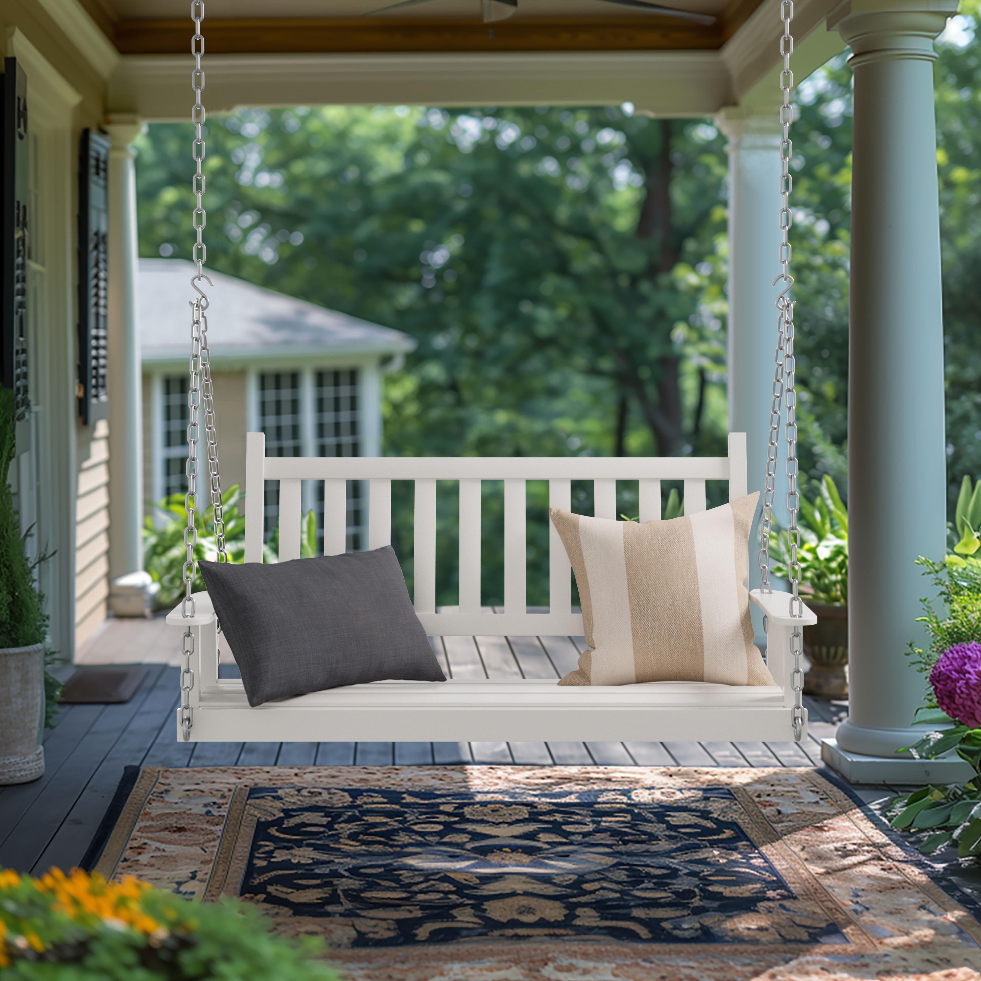 White Solid Wood 4' Outdoor Porch Swing with Chains