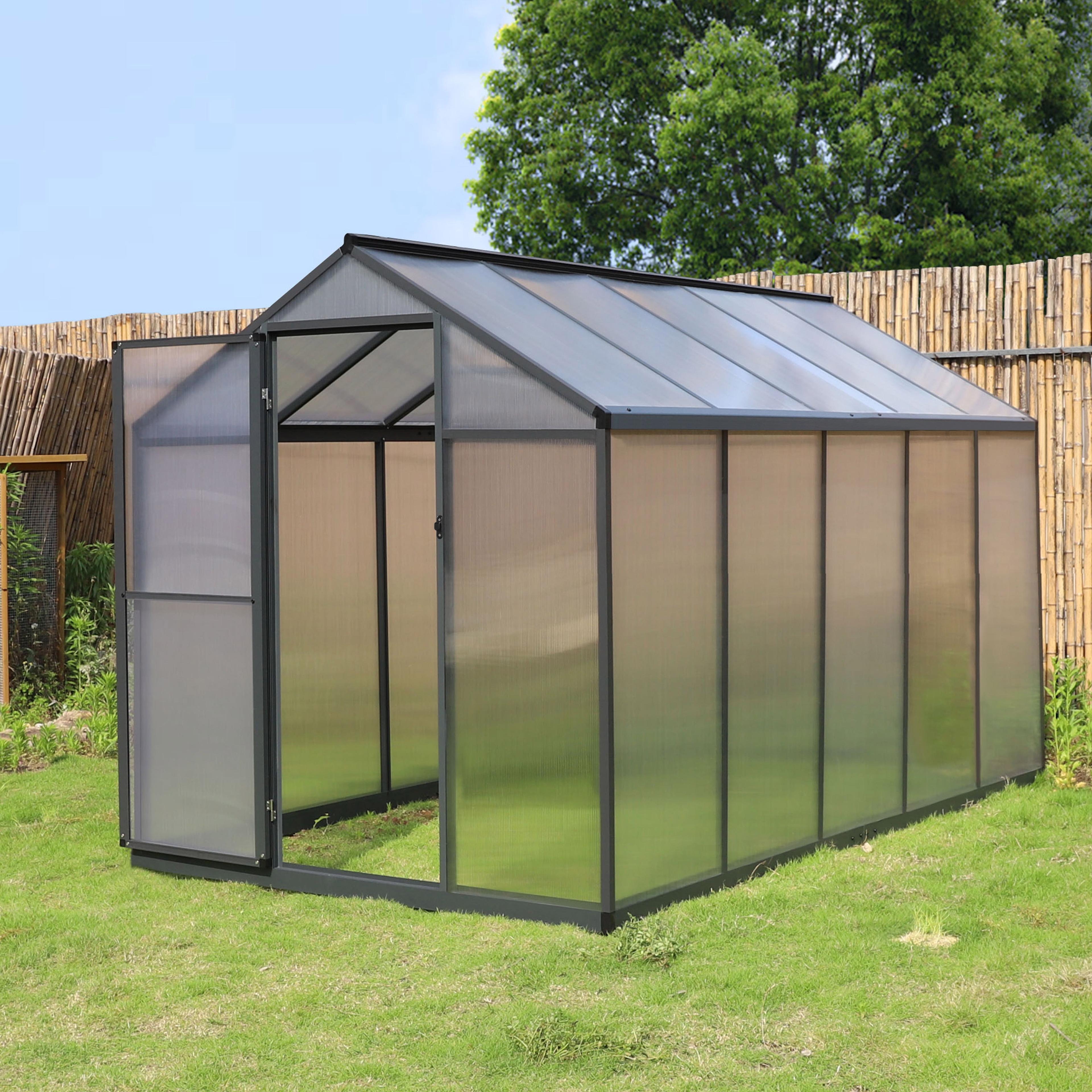 VEIKOUS 10' x 6' Walk-in Greenhouse for Patio w/ Aluminum Frame, Lockable Door and Window, Gray