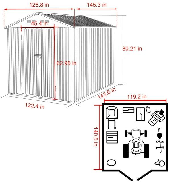 VEIKOUS 10' x 12' Outdoor Storage Shed with Lockable Doors for Garden, Gray