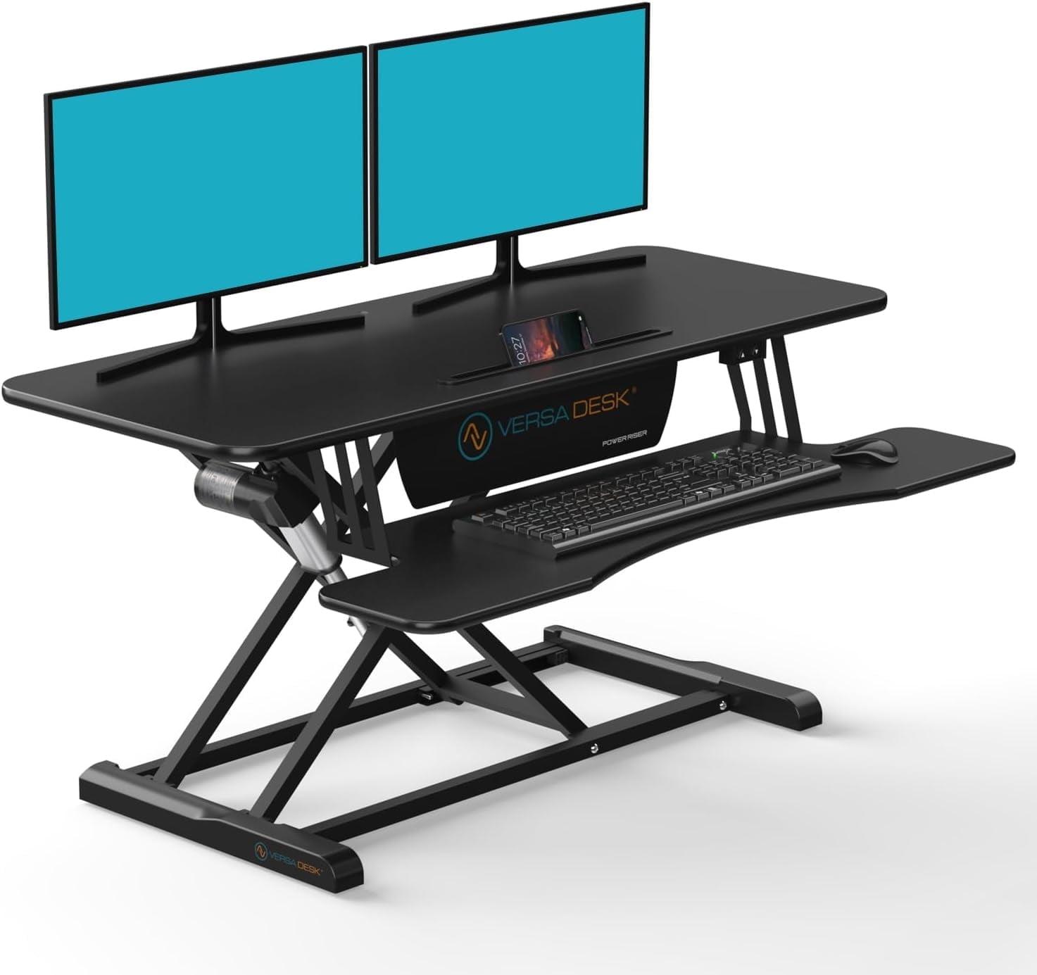 Black Electric Height Adjustable Standing Desk Converter with Keyboard Tray