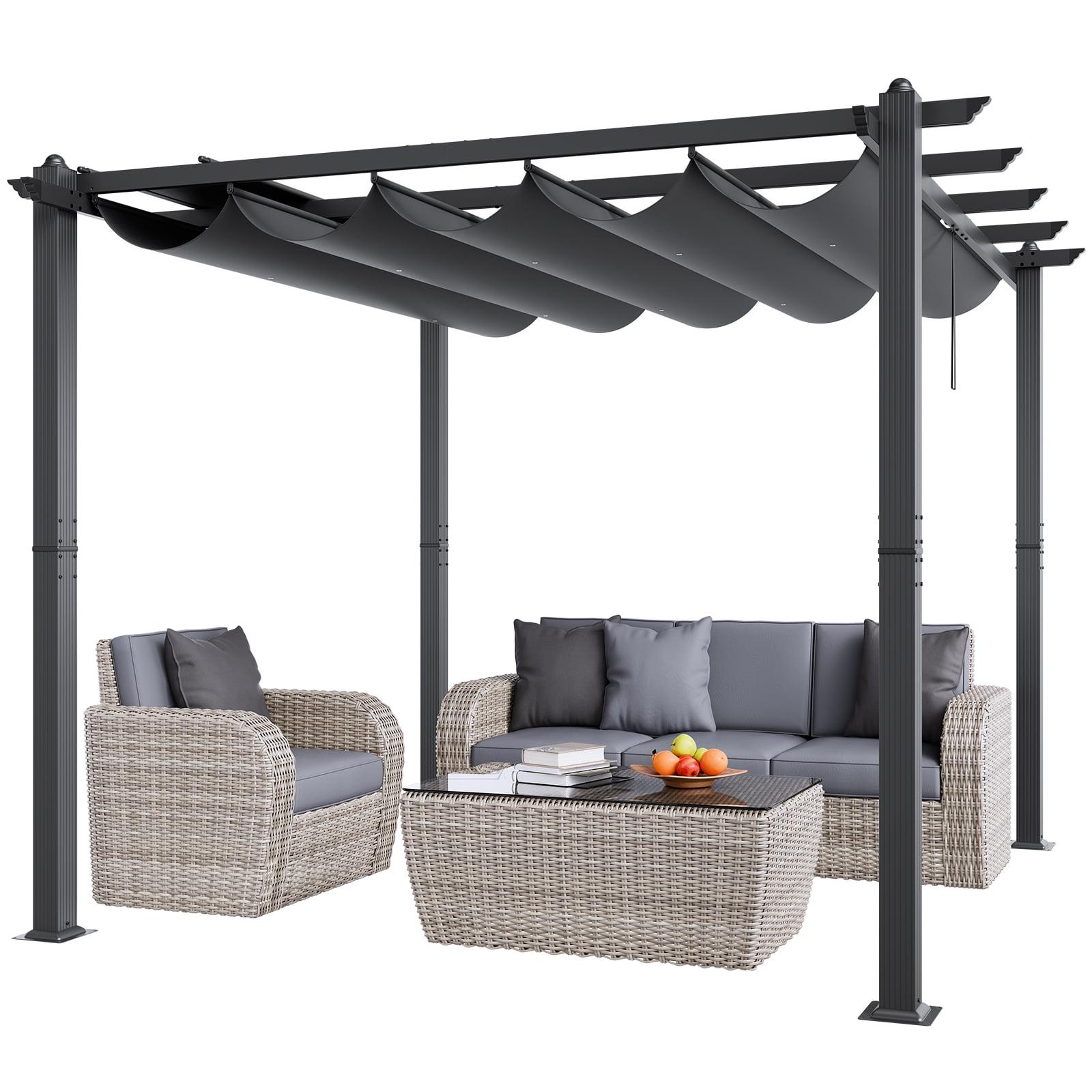 VEVOR 10'x10' Outdoor Retractable Pergola with Canopy, Aluminum Pergola with Retractable Canopy, Modern Pergola with Sun Shade Canopy for Patios, Gardens, Decks, Backyards (Gray)
