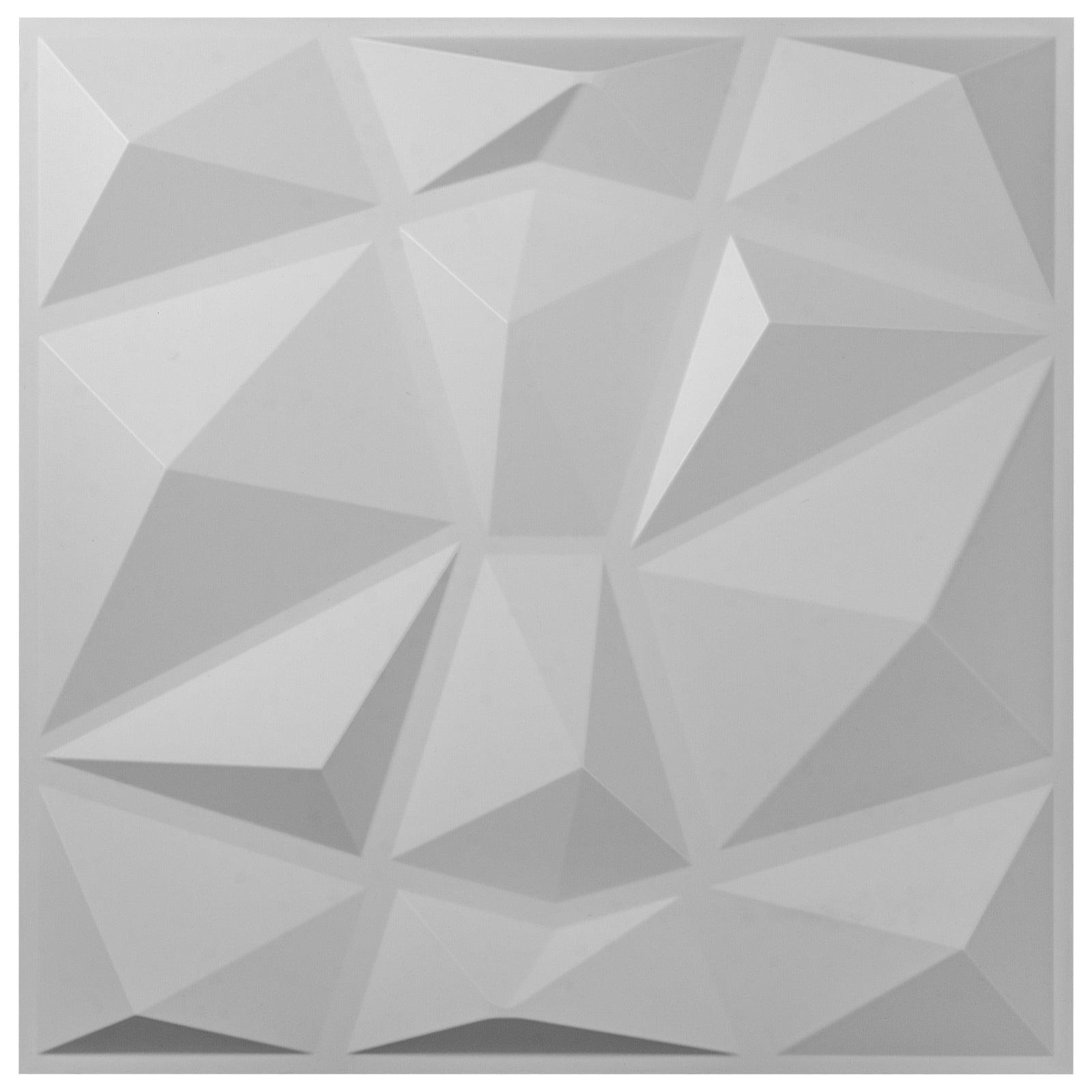 White 3D Textured Diamond PVC Wall Panels, 19.7"x19.7", 13pcs