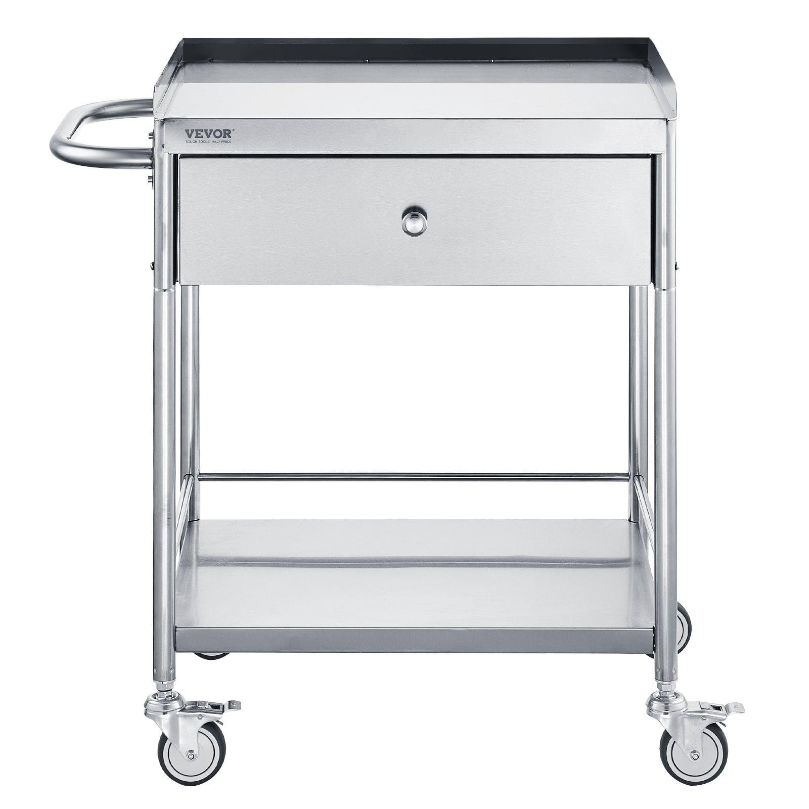 VEVOR 2-Tier Stainless Steel Lab Utility Cart with Drawer and Swivel Wheels