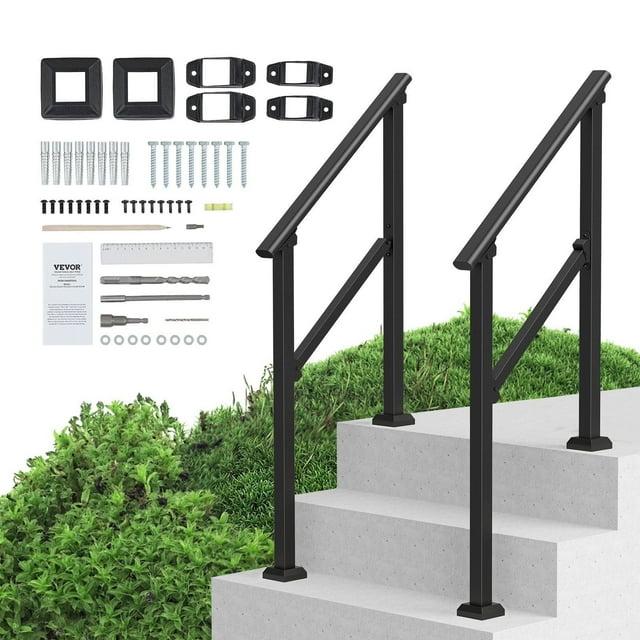 VEVOR Handrails for Outdoor Steps, 2 PCS 2-3 Step Stair Hand Rail Kit, Transitional Carbon Steel Railings with Installation Kit, Stair Rails for Seniors, Concrete & Porch & Deck, Black Square Tube