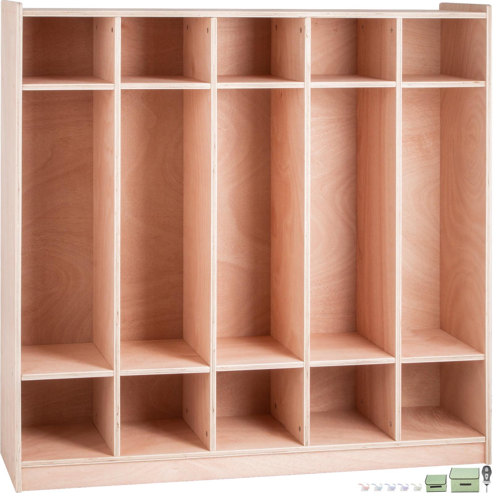 Natural Birch Plywood 5-Section Preschool Coat Locker with Storage Bins