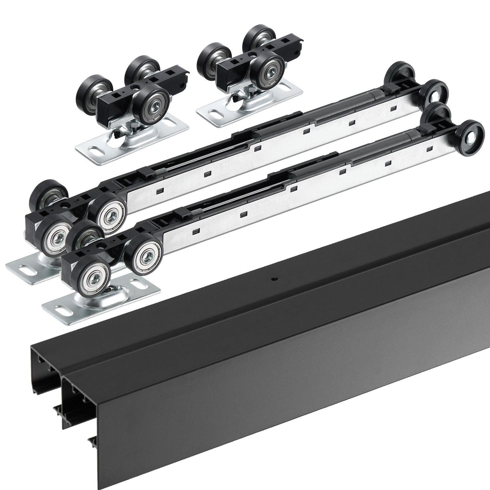 VEVOR 8ft Bypass Sliding Door Hardware Kit – Black Closet Door Track for 2-Door System