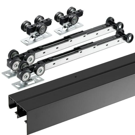 VEVOR 8ft Bypass Sliding Door Hardware Kit – Black Closet Door Track for 2-Door System