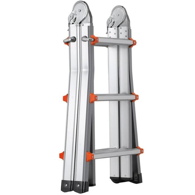 Compact Aluminum Telescopic A-Frame Ladder with Wheels