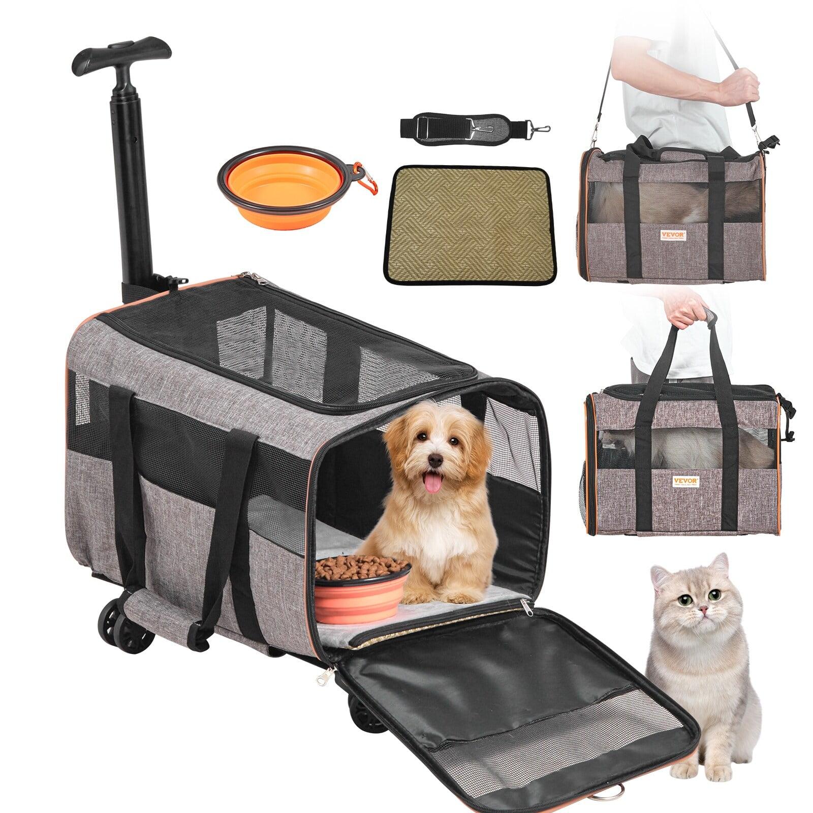 Gray Soft-Sided Rolling Pet Carrier with Telescopic Handle