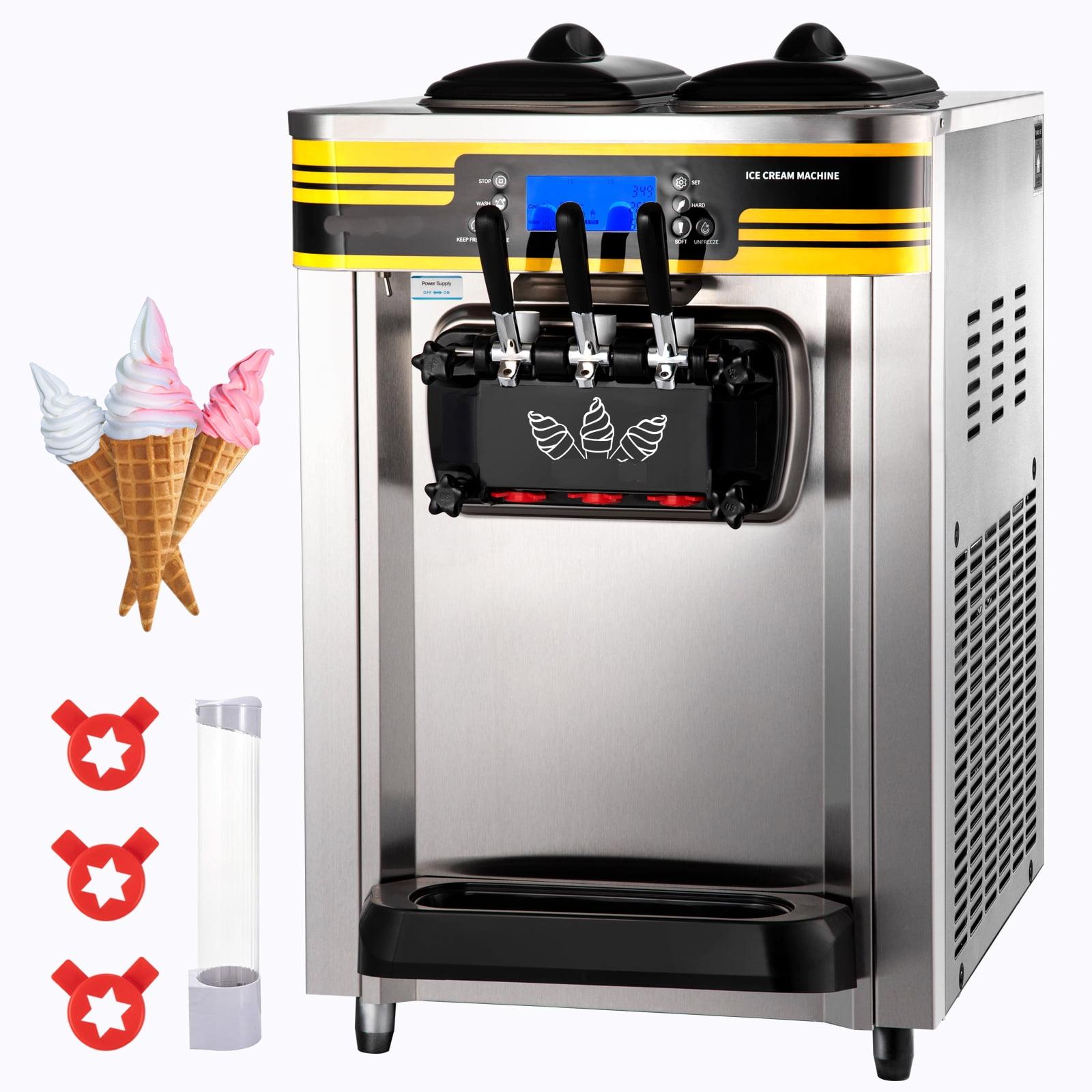 BENTISM Máquina para Hacer Helados Comercial, Rendimiento de 22-30 L/h, Máquina para Servir Suave con Encimera de 2350 W con Tolva de 2x6 L, Panel LCD de 2 L, Alarma de Falta de Hinchamiento, Máquina para Hacer Yogur Congelado para Bar de Snacks de Restaurante