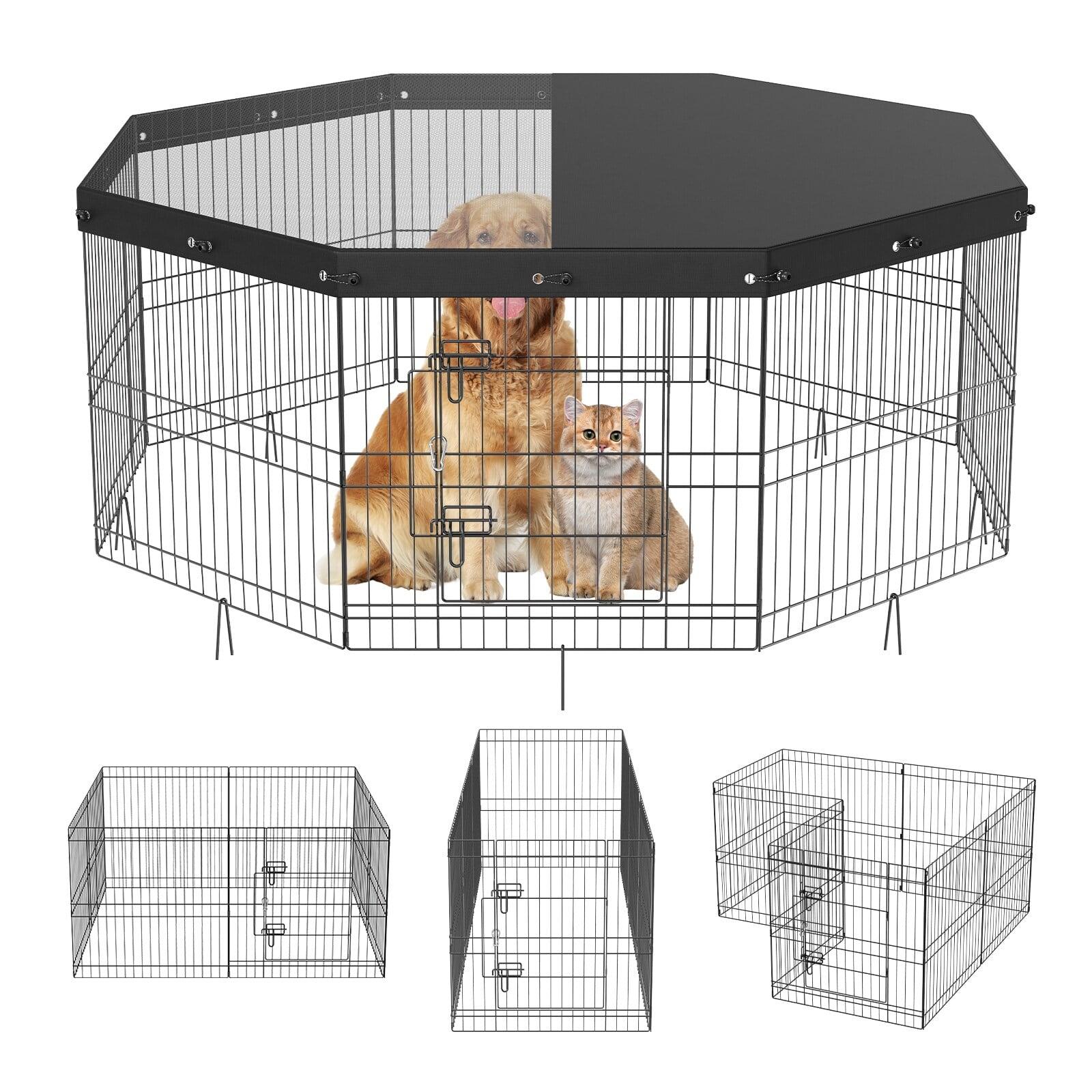 VEVOR Dog Playpen, 8 Panels Foldable Metal Dog Exercise Pen 24" H Pet Fence Puppy Crate Kennel with Ground Stakes Top Cover