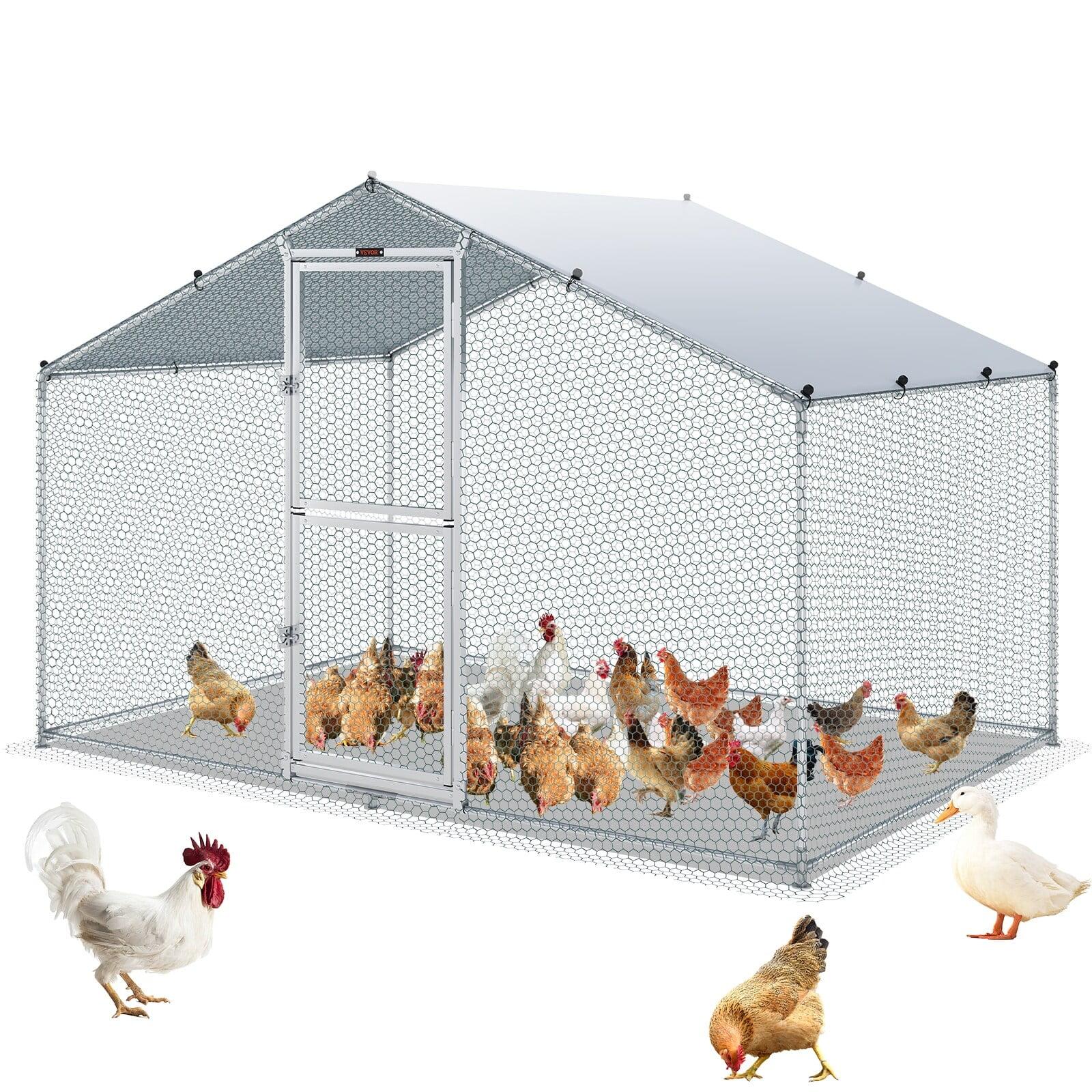 Large Silver Metal Chicken Coop with Waterproof Cover and Peaked Roof