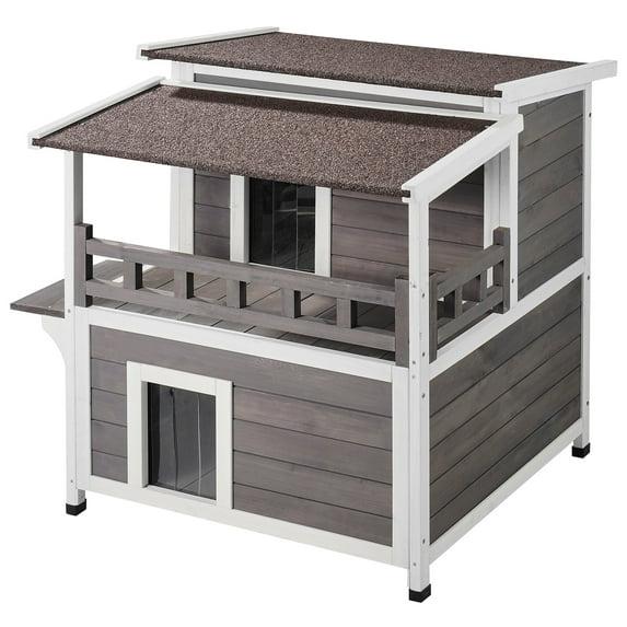 Archie & Oscar™ Outdoor Cat House 2-story Wooden Feral Cat Shelter with Balcony & Roof