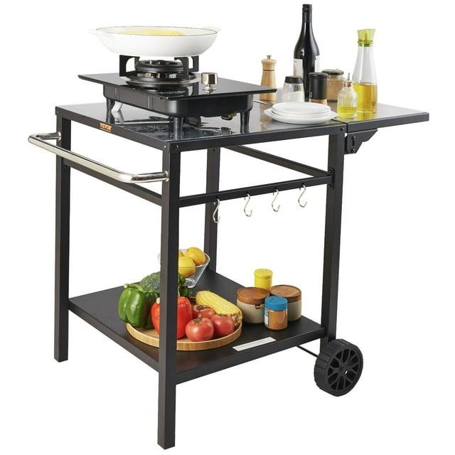 VEVOR Outdoor Grill Dining Cart with Double-Shelf, BBQ Movable Food Prep Table, Multifunctional Iron Table Top, Portable Modular Carts for Pizza Oven