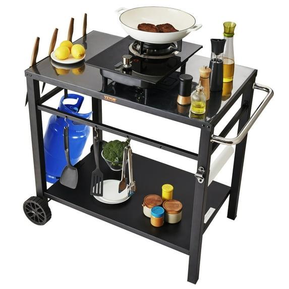 VEVOR Outdoor Grill Dining Cart with Double-Shelf, BBQ Movable Food Prep Table, Multifunctional Iron Table Top, Portable Modular Carts for Pizza Oven