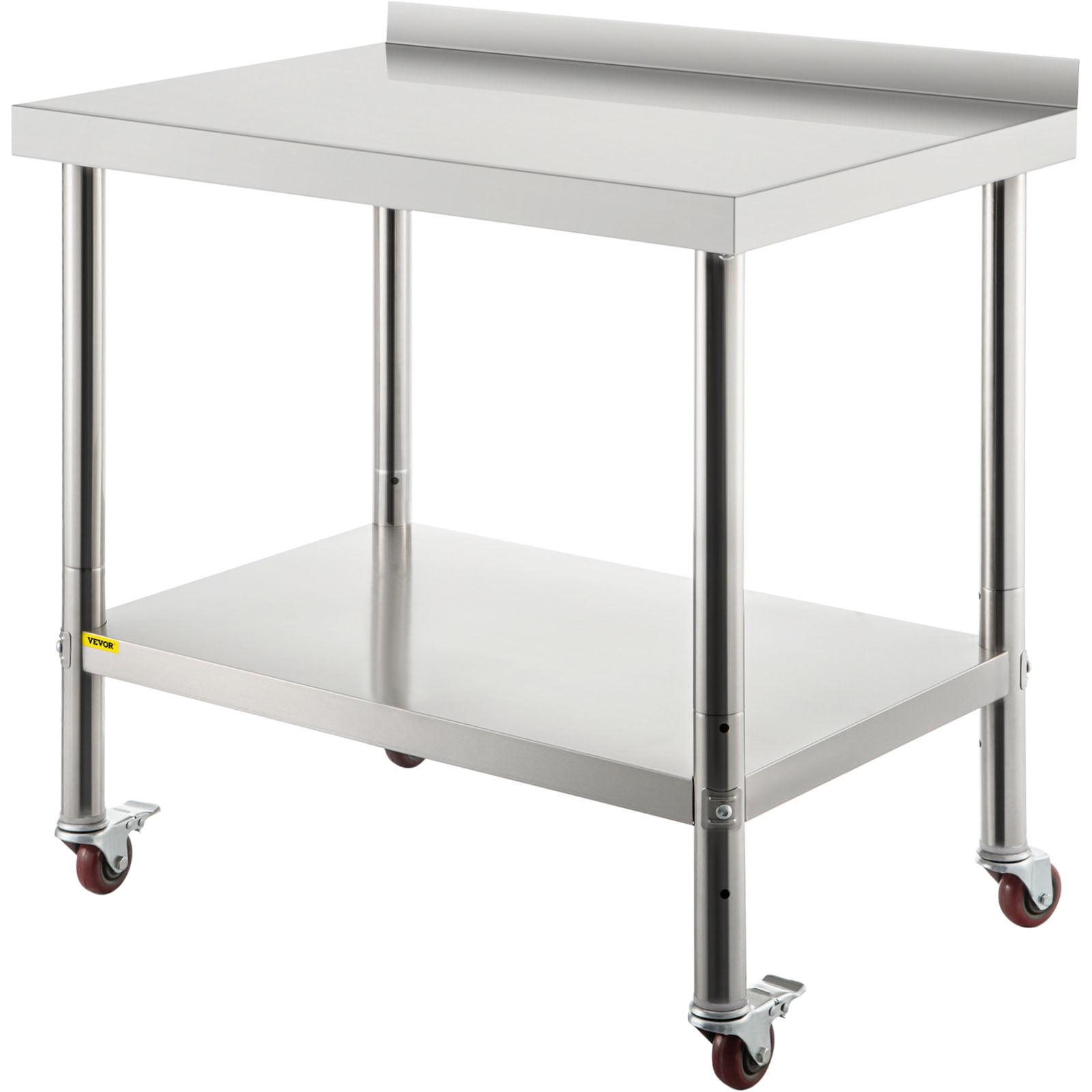 VEVOR 24" Stainless Steel Prep Table with Adjustable Shelf and Casters