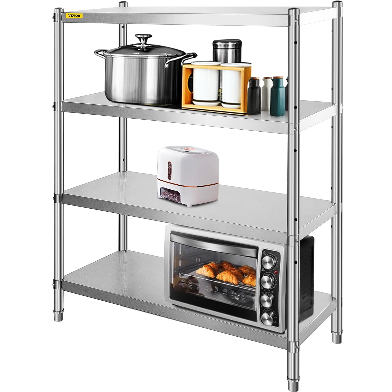 VEVORbrand Stainless Steel Shelving 46.8x18.5 inch 4 Tier Adjustable Shelf Storage Unit Stainless Steel Heavy Duty Shelving for Kitchen Commercial Office Garage Storage 330lb Per Shelf