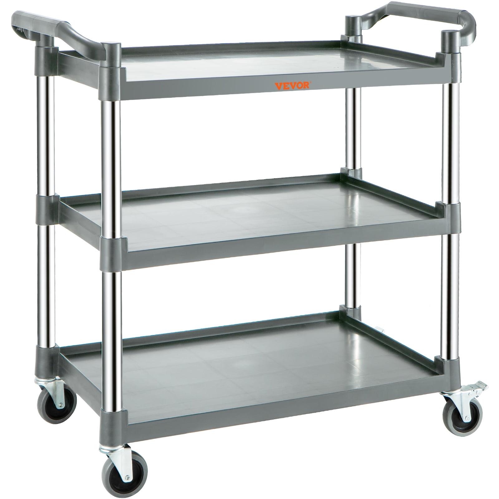 Utility Service Cart, 3 Shelf Heavy Duty 220LBS Food Service Cart, Rolling Utility Cart with Lockable Wheels, 40" x 19.3" x 38.6" Plastic Utility Cart for Kitchen Office Restaurant Home, Grey