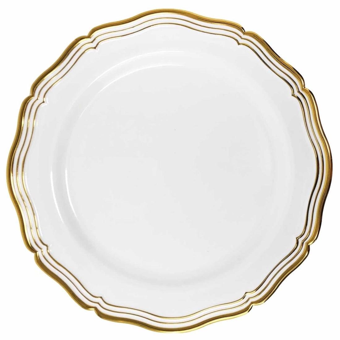 Elegant White and Gold Round Disposable Dinner Plates, 10.25" (Pack of 10)